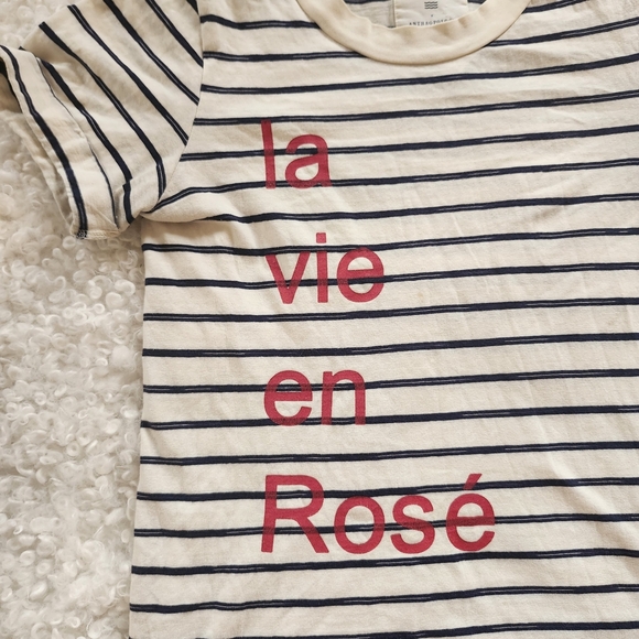 Sol Angeles Anthropologie XS Women Striped Graphic T-Shirt La Vie En Rosé French - Picture 3 of 8